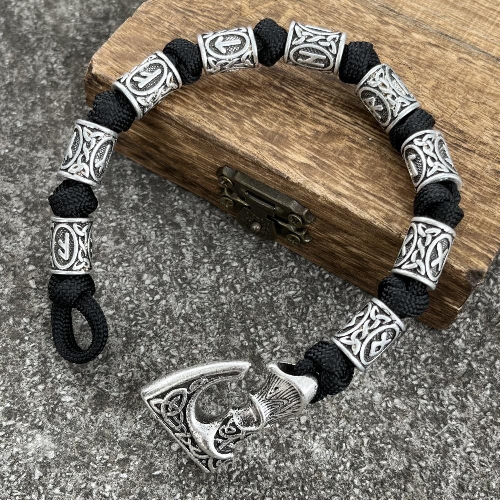 Slavic Perun Axe Paracord Bracelet for Men Handmade Braided Rope Viking Runes