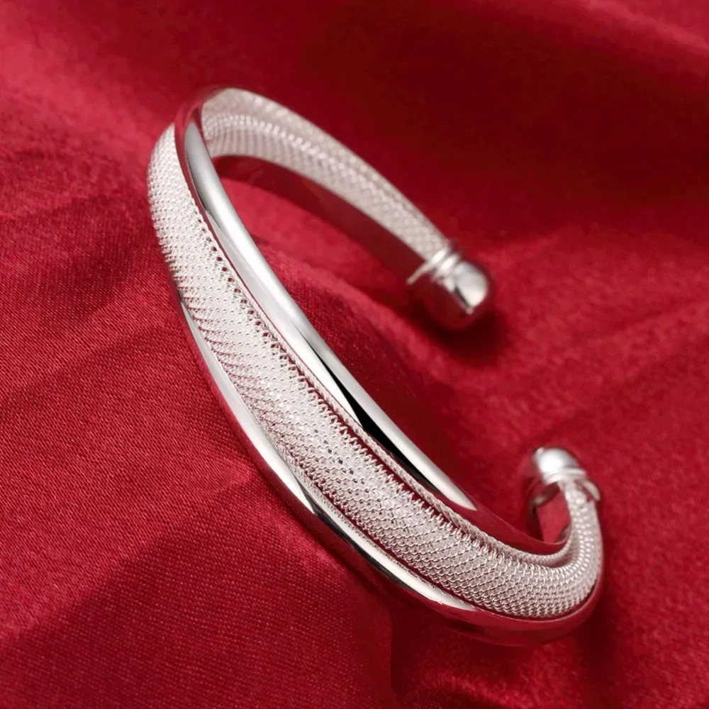 Trendy 925 Sterling Silver Bangles Bracelet Charms Cute Open for Women Fashion