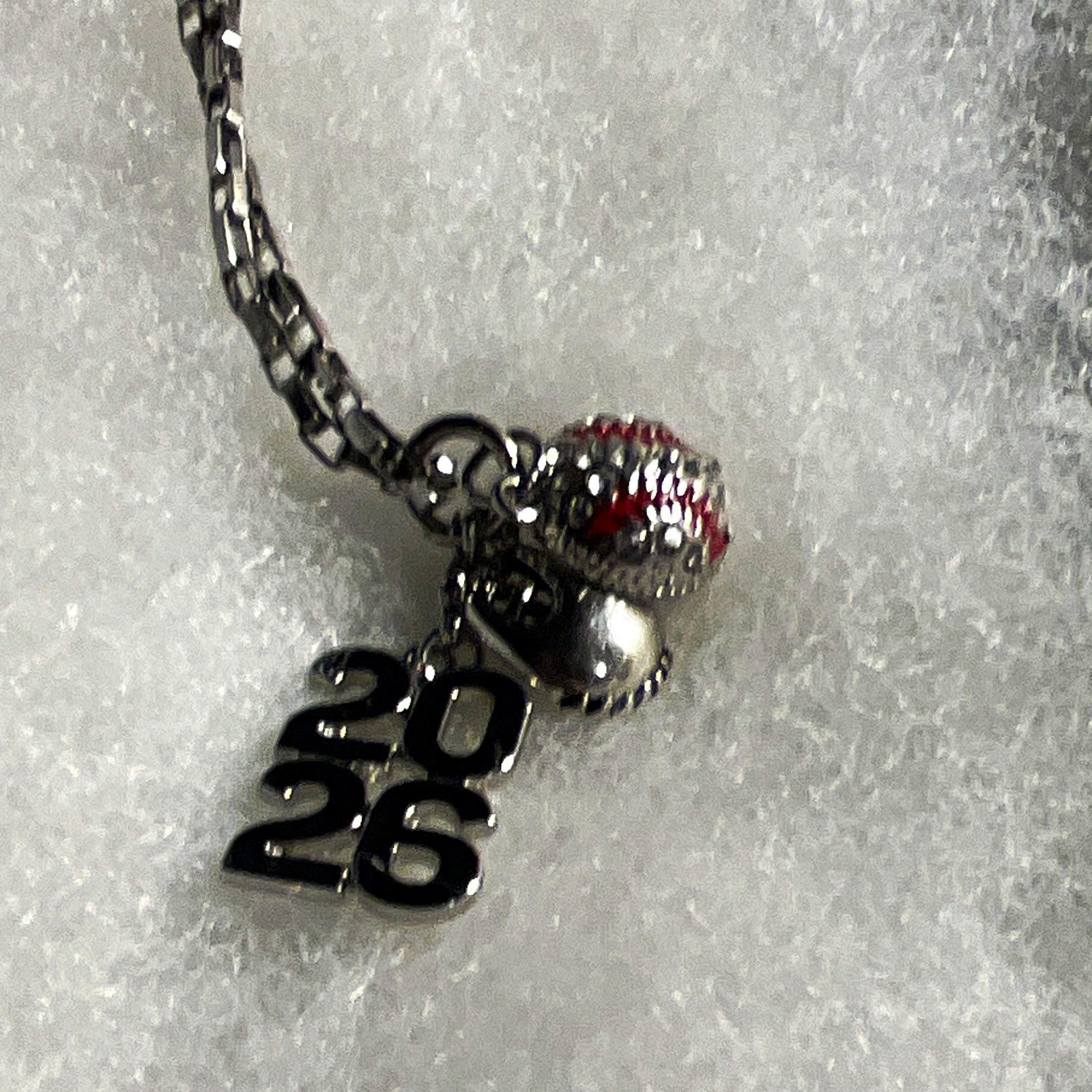 2026 Charm Chain Bracelet Curb Link Silver Tone Red Crystal Dangle Charm