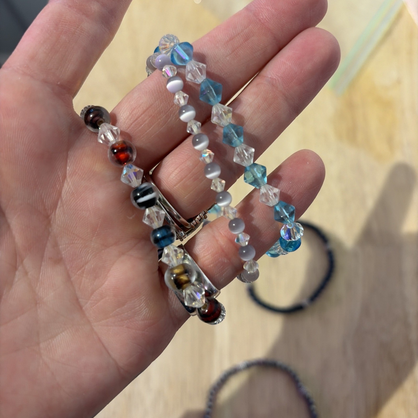 Beaded Stretch Bracelets Set of 6 multiple colors and hues. Elastic shimmery