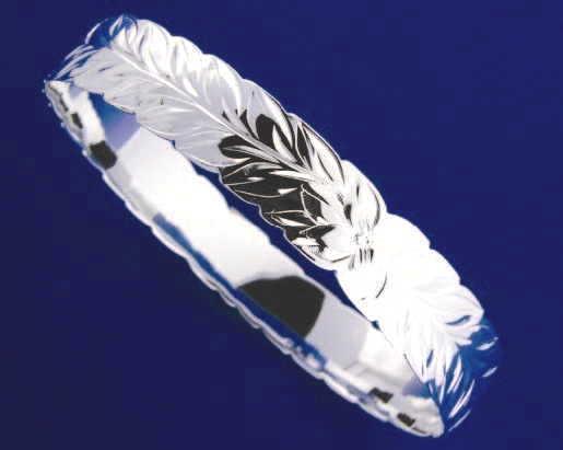 SILVER 925 HAWAIIAN BANGLE BRACELET PLUMERIA FLOWER MAILE LEAF LEI CUT OUT 15MM