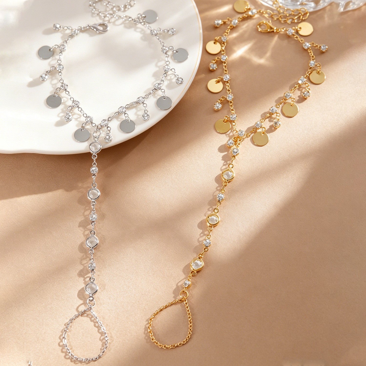 Zircon Tassel Finger Bracelet for Women Chain Hand Harness Jewelry Gift