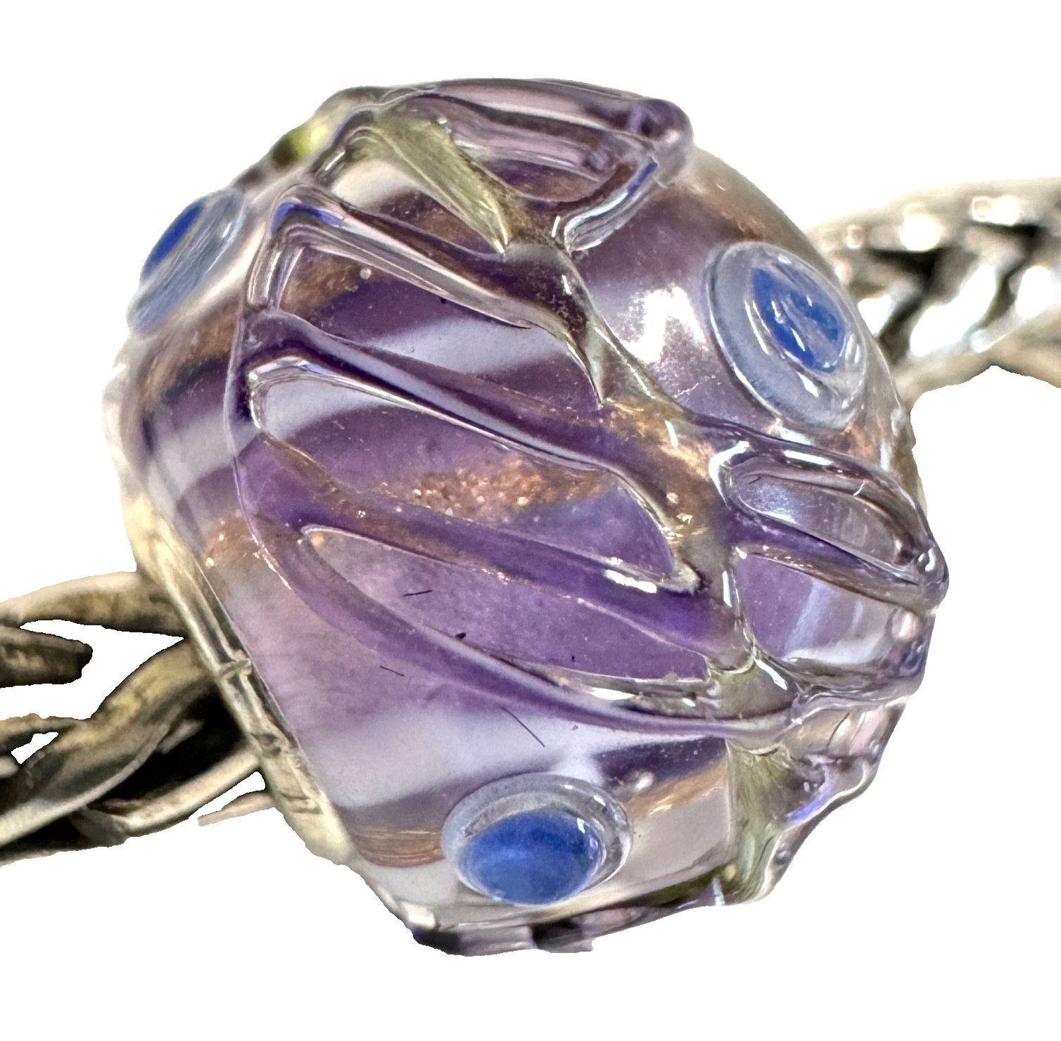 Trollbeads Sterling silver PURPLE BASE SPARKLY TEXTURED MINI BARREL