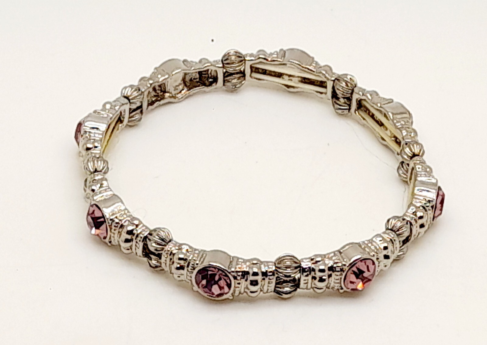 B112 Round purple Crystal Silver tone Metal Stretch fashion jewelry Bracelet