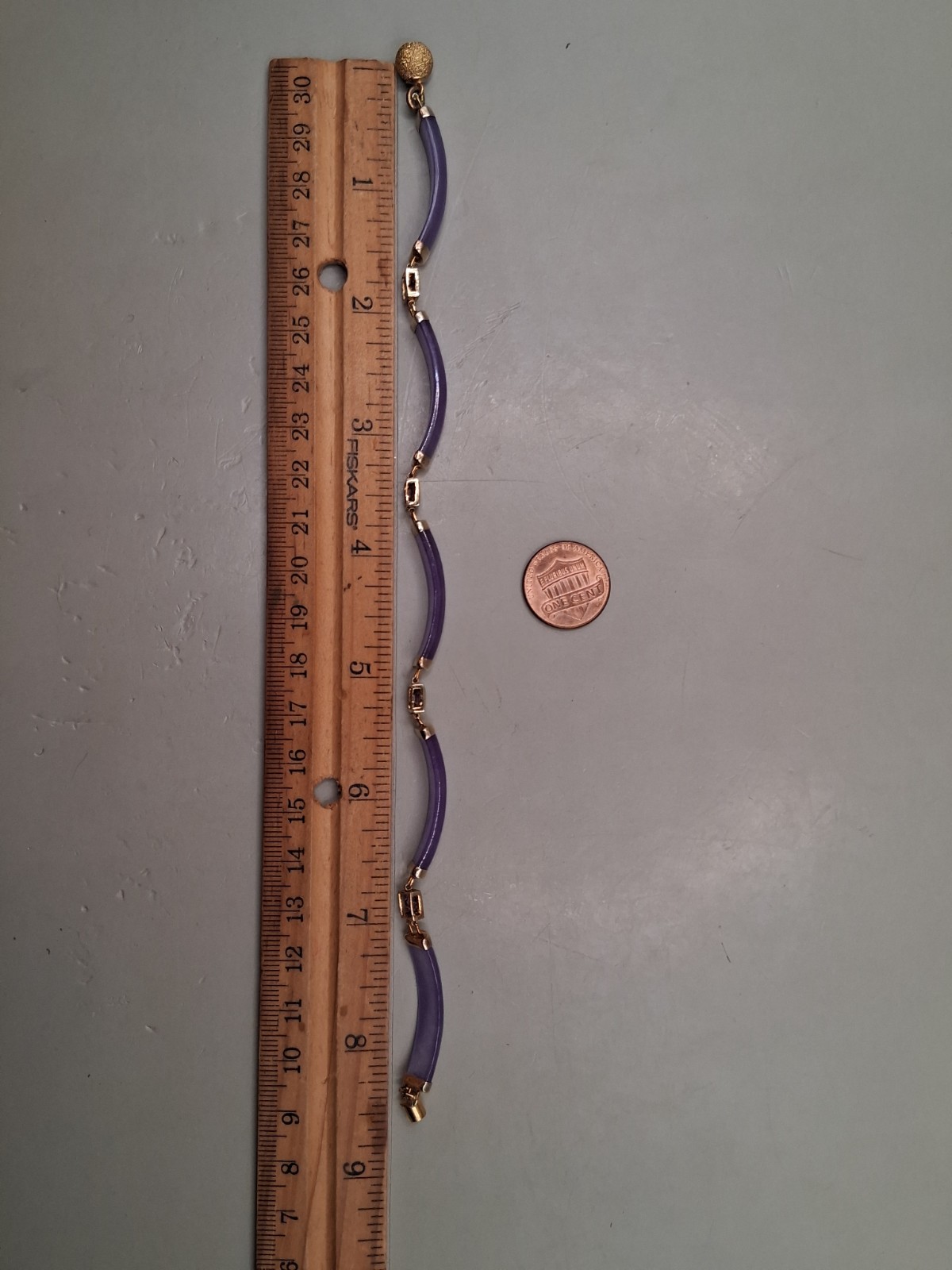 Gold Tone Purple Gemstone Bar Link Bracelet 8.5″