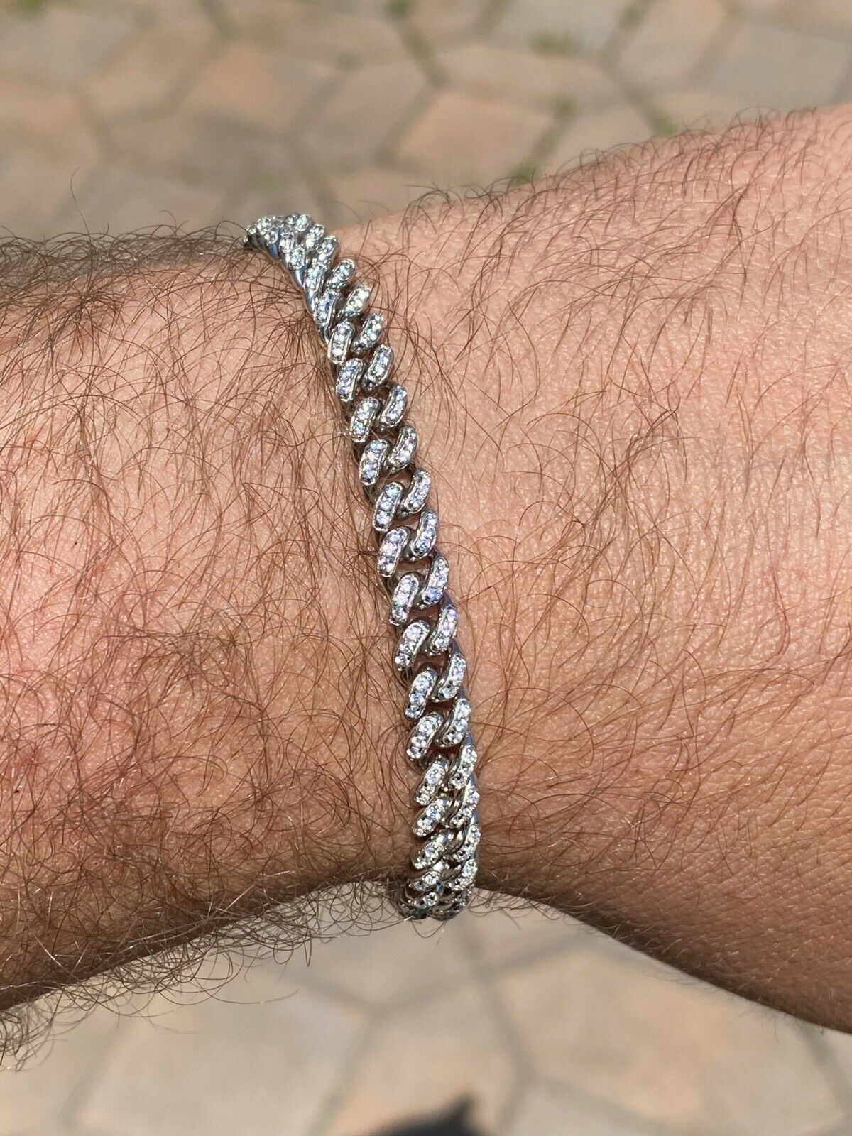 Real 925 Silver 6mm Iced Miami Cuban Out Bracelet MOISSANITE VVS D GRA Certified