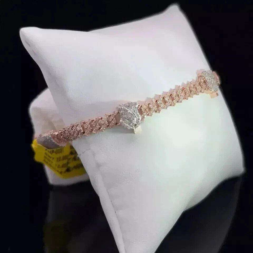 9.9ct Round Cut Simulated Diamond Men’s Cuban Link Bracelet 14K Rose Gold Plated
