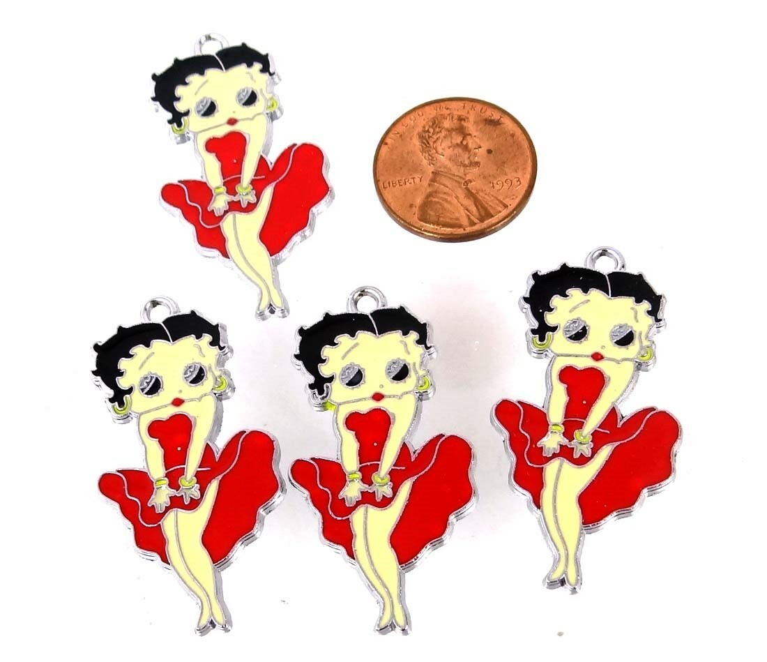 4 BETTY BOOP Marilyn Monroe Stance Red Dress Enamel Metal Pendant Charms Girl