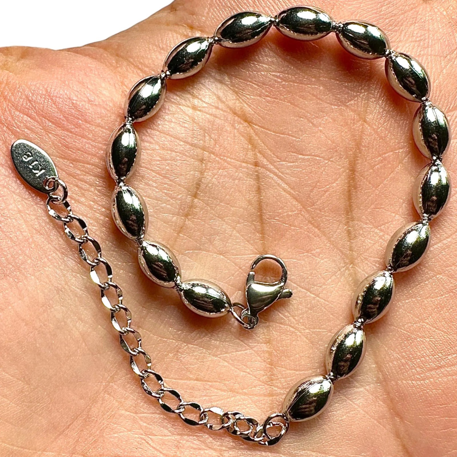 Stainless Steel Bead Bracelet 5mm Silver Adjustable 6.3-8.3in