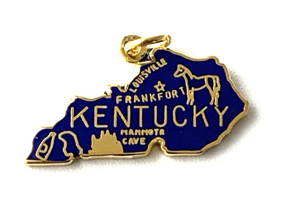 Kentucky State Charm Enamel | Silver Plate | Dark Blue | 7/8″ | New Old Stock