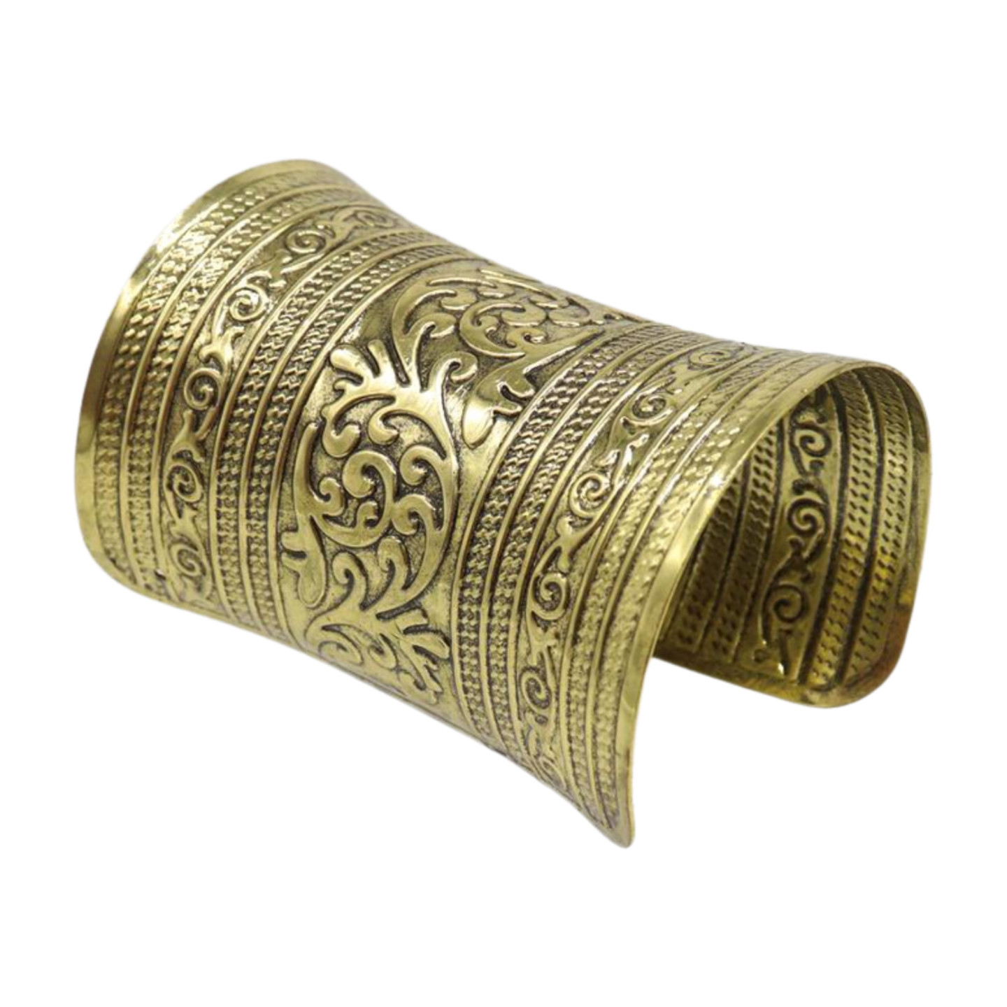 Women Antique Gold Color Extra Long Metal Roman Cuff Bracelet Filigree Halloween