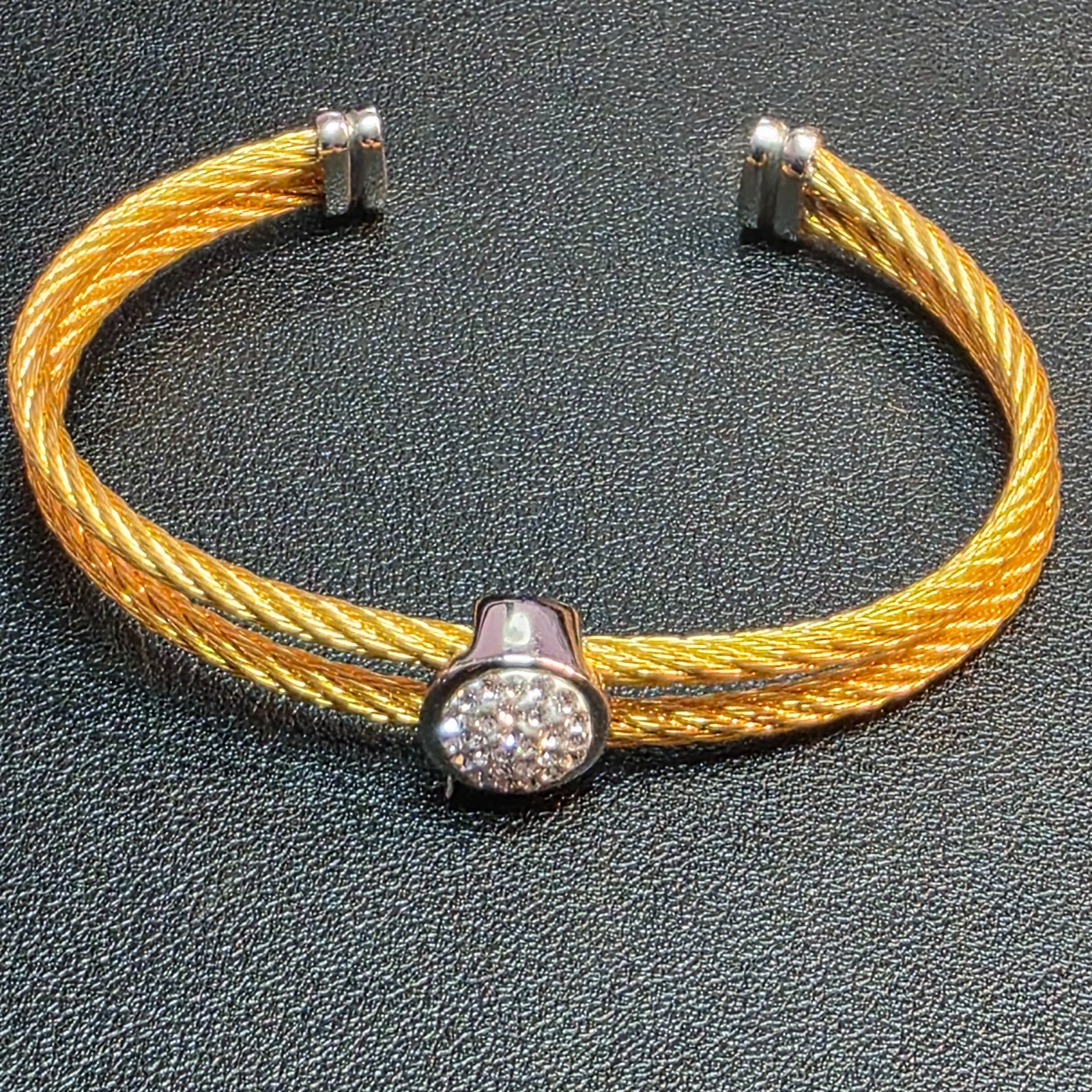 SvD Stainless Steel Pave Rhinestone & Gold Tone Cable Cuff Bracelet