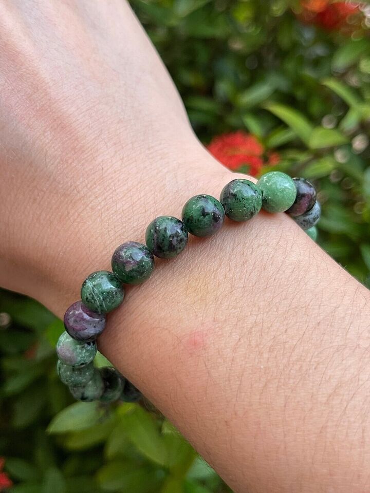 Natural 8mm Red Gems in Zoisite Stone Bracelet Healing Gemstone Stretch Bracelet