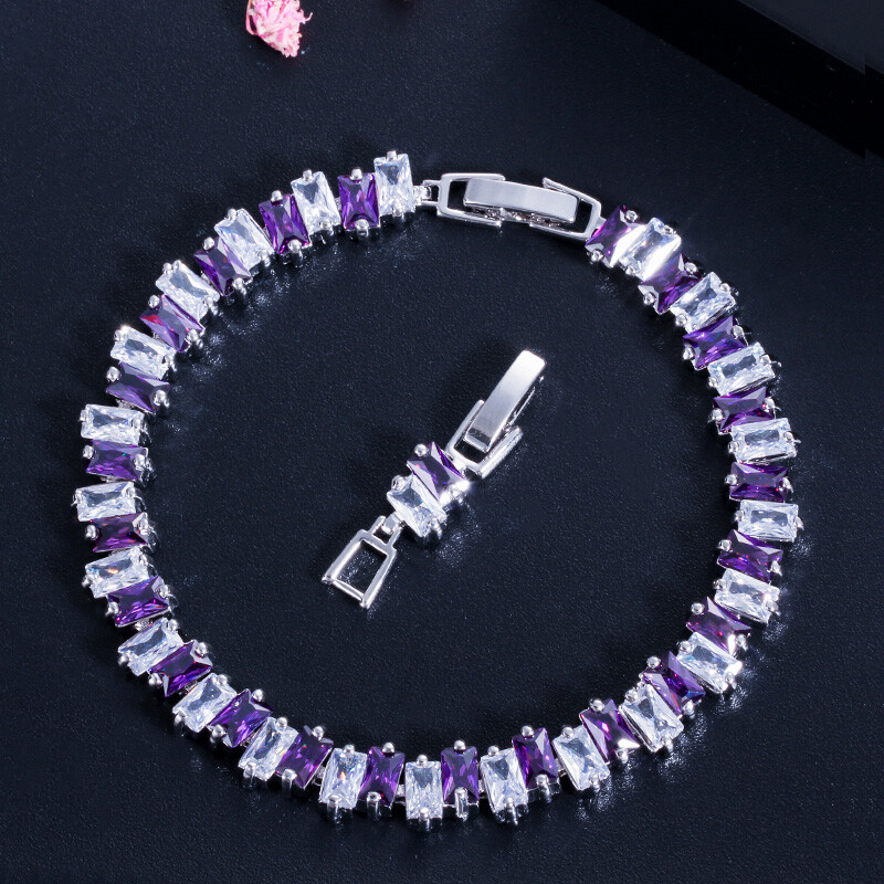 Multicolor Crystal Bracelet Silver Plated Cubic Zirconia Weddings Party Jewelry