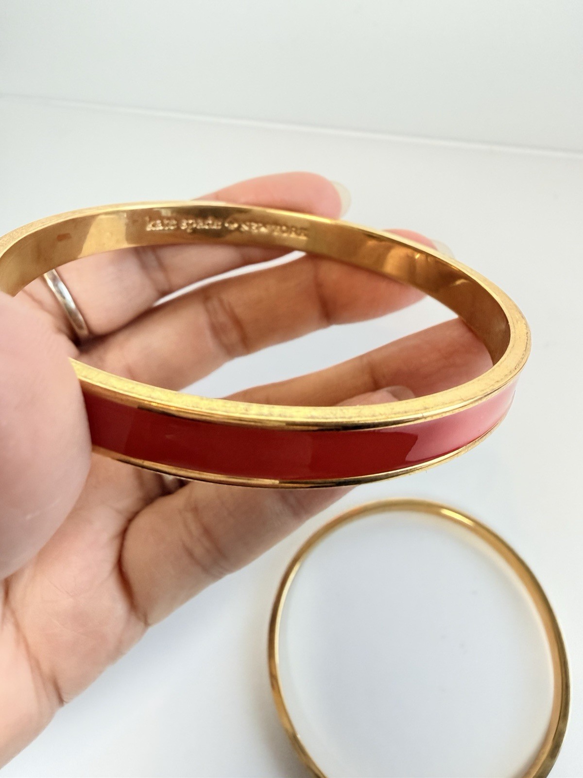 Kate Spade New York Bangle Bracelet Set Red & Cream Enamel Gold Tone Set of 2