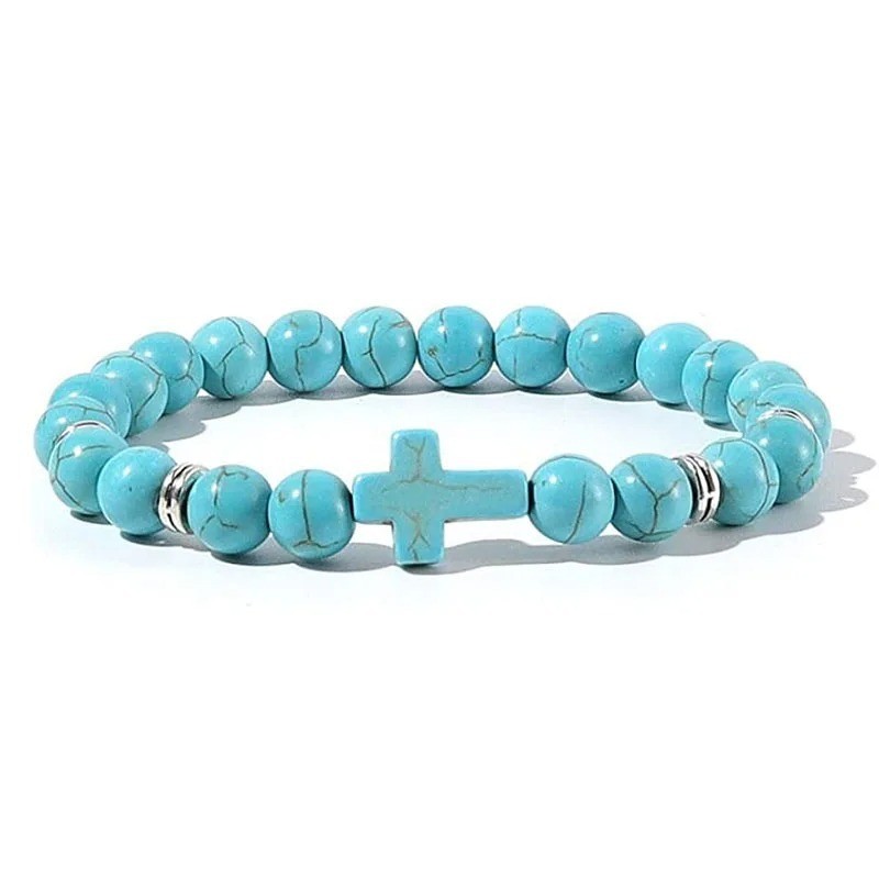 Natural Stone Beads Bracelet Hematite Cross Prayer Yoga Jewelry Men Women