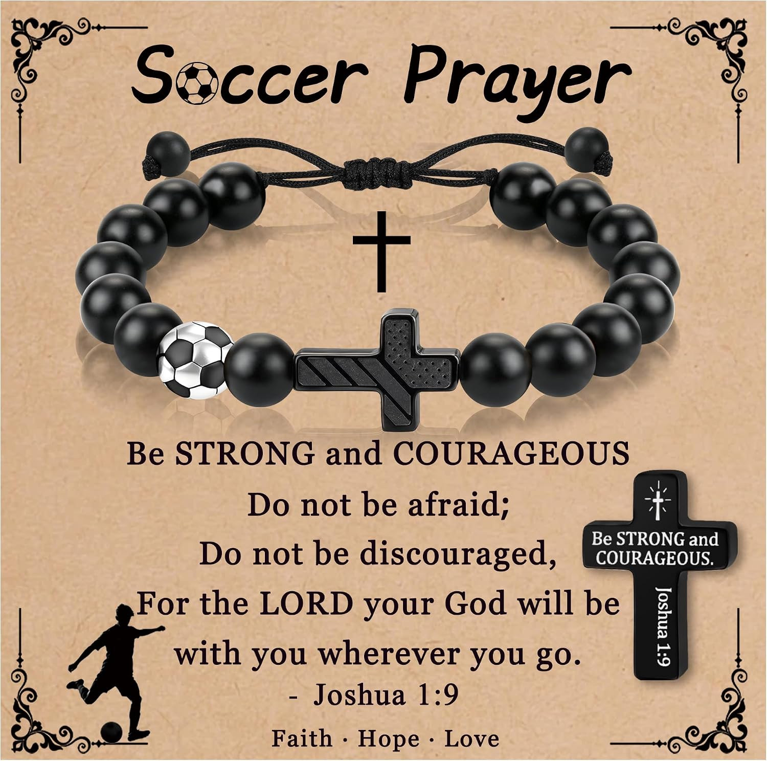 Cross Bracelet for Men, Soccer/Baseball Gifts for Teen Boy | Bible Verse Christi