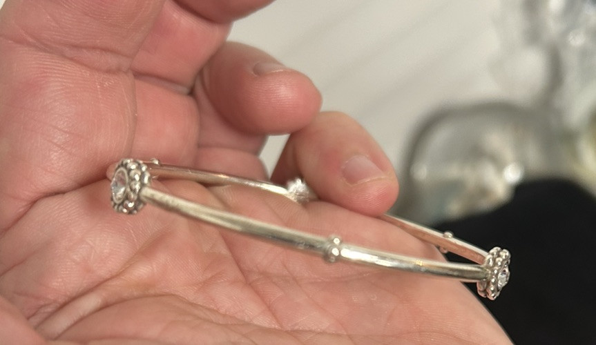 Brighton Slim Bangle Silver Tone Bracelet White/colorless Swarovski Crystals