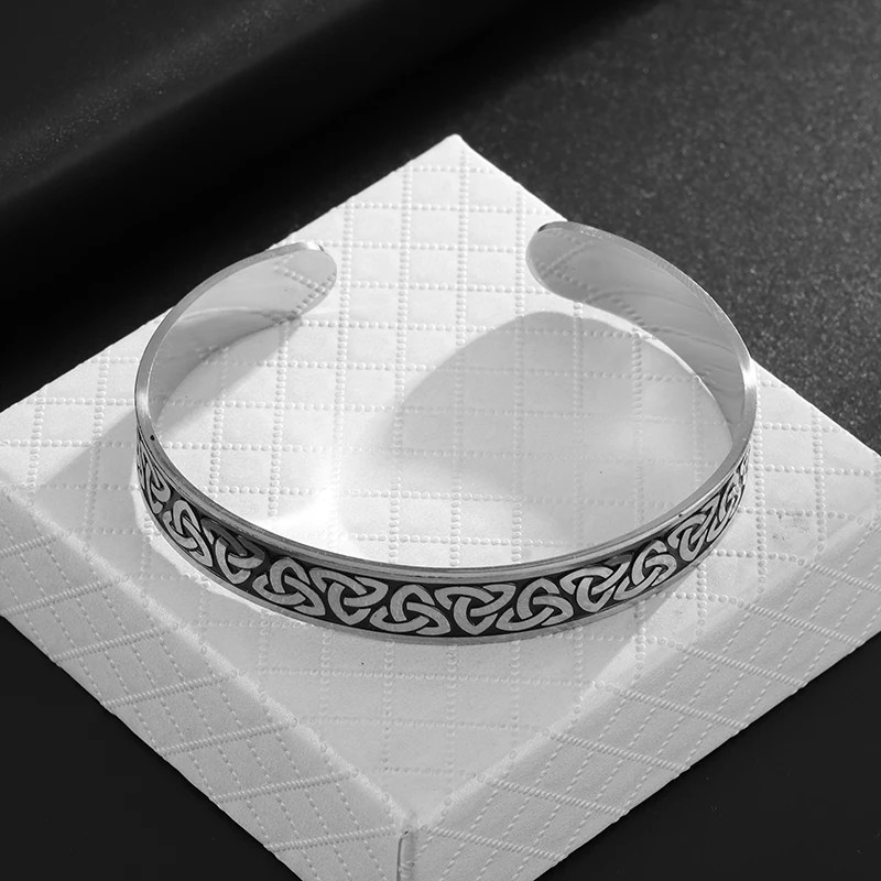 Stainless Steel Vintage Nordic Irish Celtic Knot Open Bracelet for Men and Women