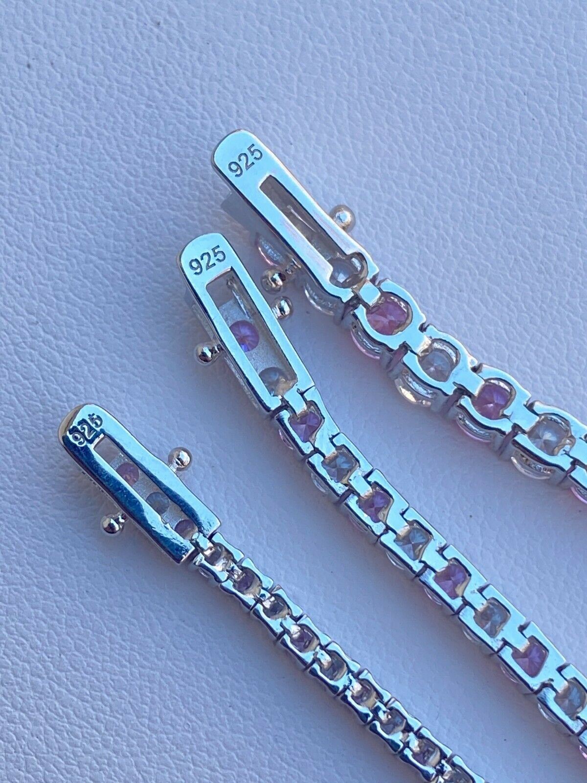 Tennis Bracelet SOLID 925 Sterling Silver Single Row Hip Hop CZ Pink Stone