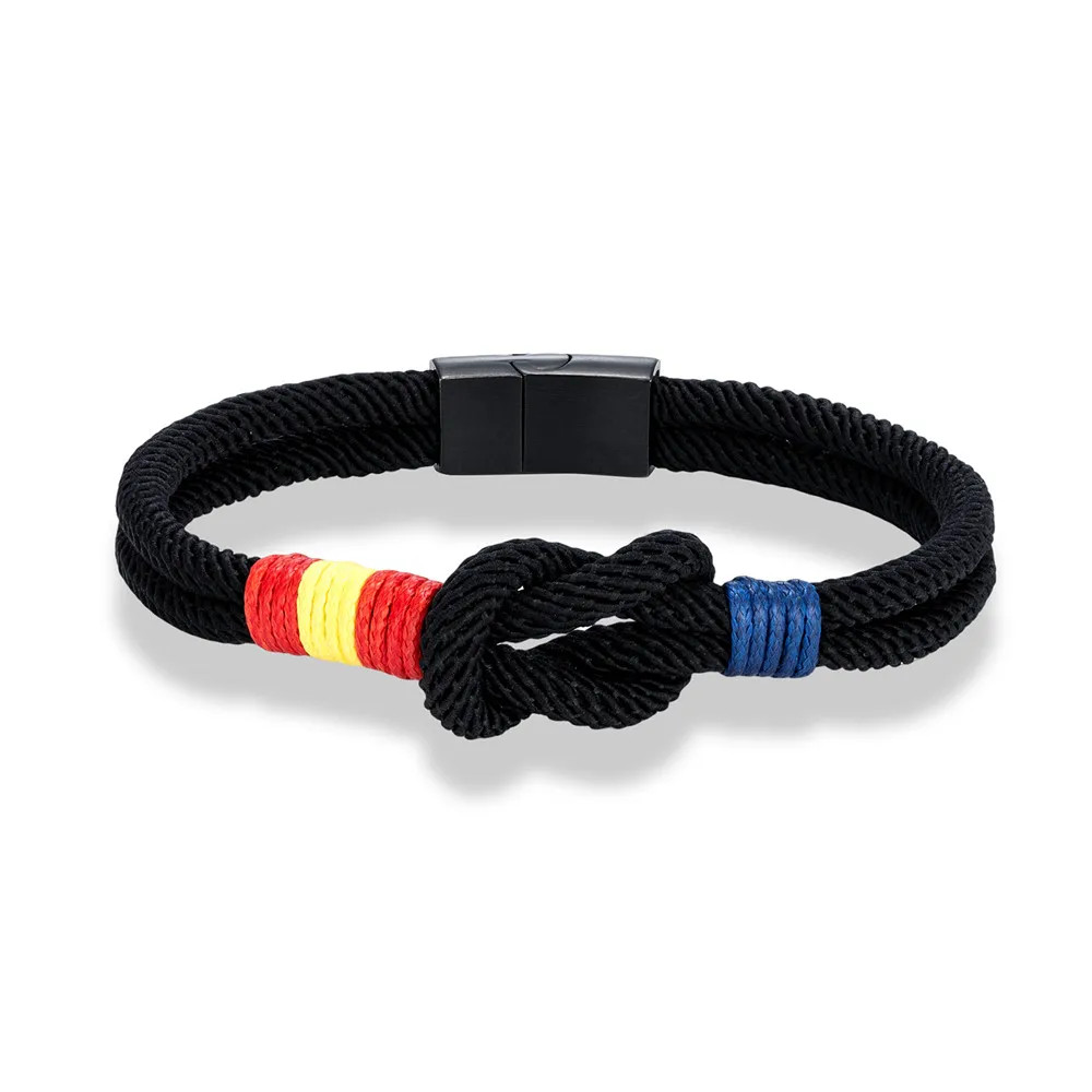 Fashion Men Women Spain Flag Double Strand Nautical Rope Bracelet Brushed