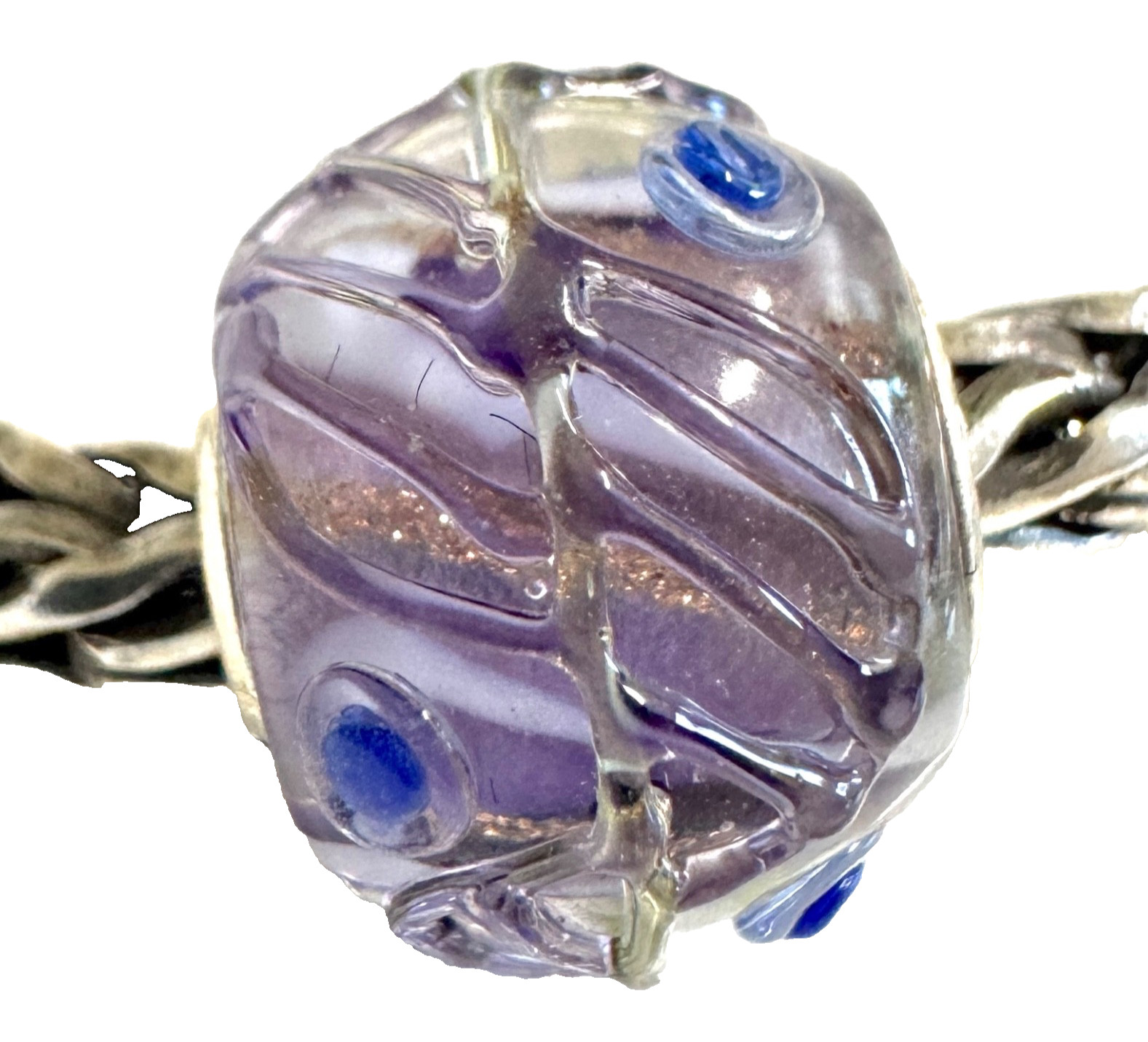 Trollbeads Sterling silver PURPLE BASE SPARKLY TEXTURED MINI BARREL