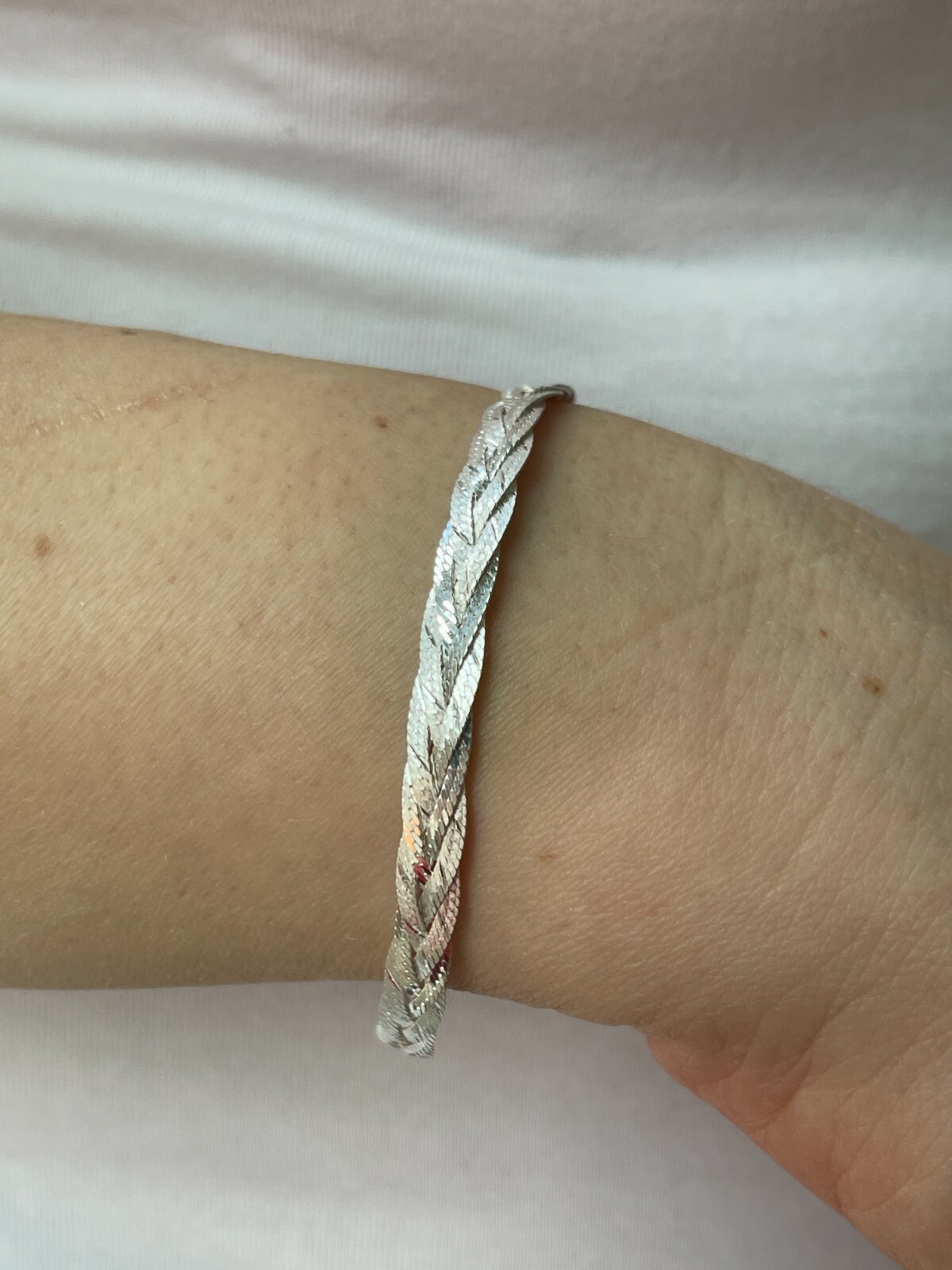 Solid 925 Sterling Silver Ladies 6mm Twisted Braided Herringbone Bracelet ITALY