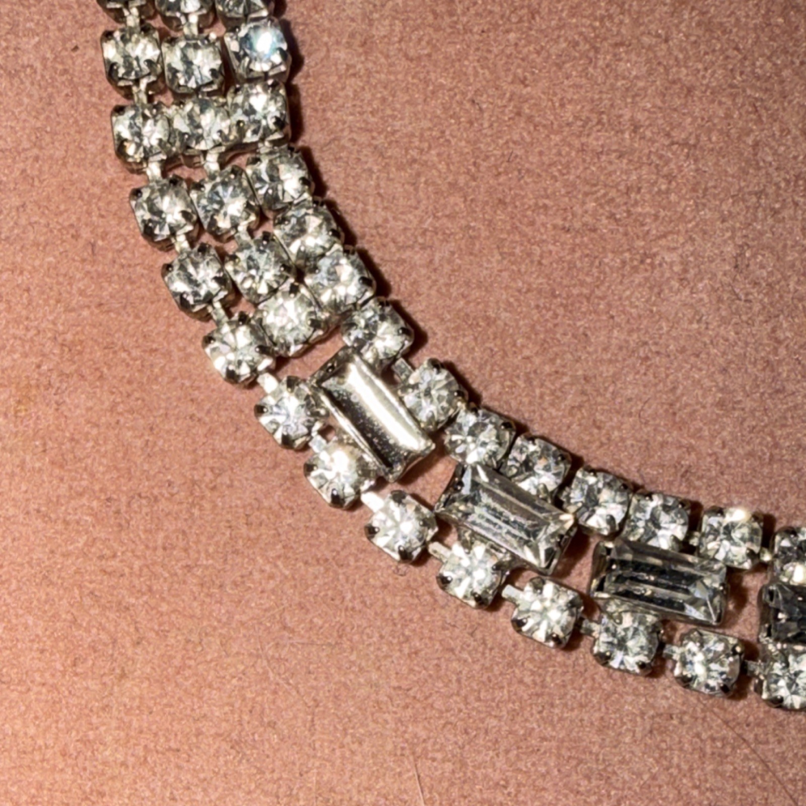 Silver Tone Crystal Tennis Bracelet Push Lock Clear Crystal Prong Round Baguette