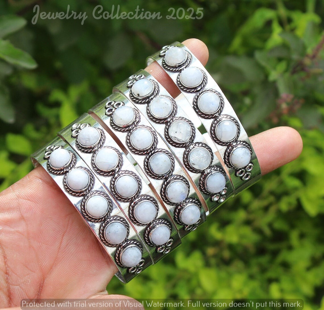 Moonstone Gemstone 50 PCS Cuff Bangles 925 Silver Plated Wholesale Jewelry Lot