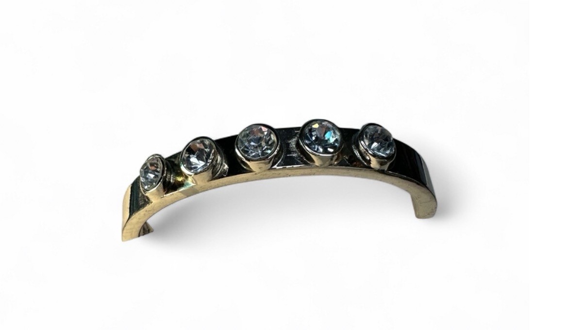 Gold Tone Curved Band Bracelet w/ 5 Bezel-Set Clear Round Crystals
