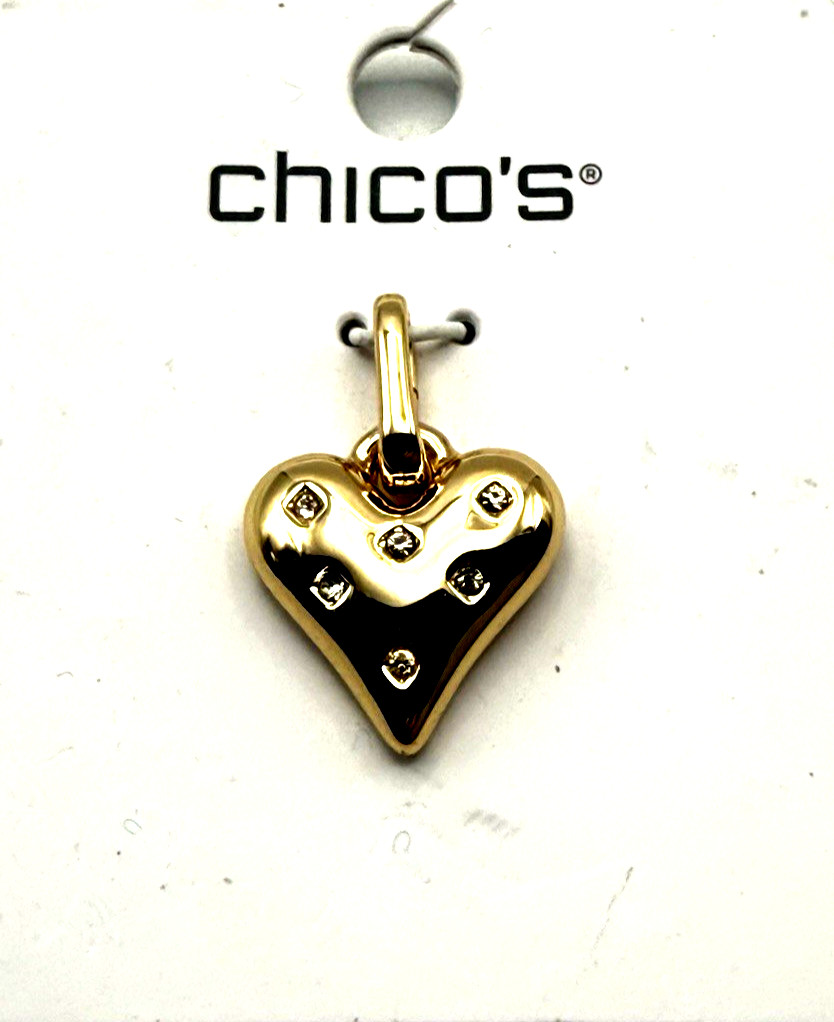 NWT Chico’s 1″ Gold Tone Pave Crystal Heart Dangle Charm for Bracelet