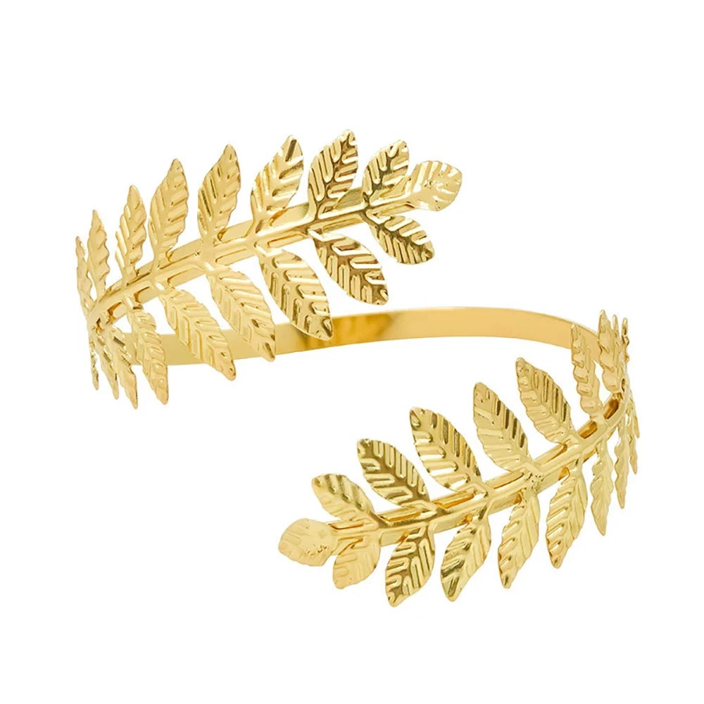 Gold Leaf Bracelet Women’s Greek Roman Upper Arm Armband Statement Cuff