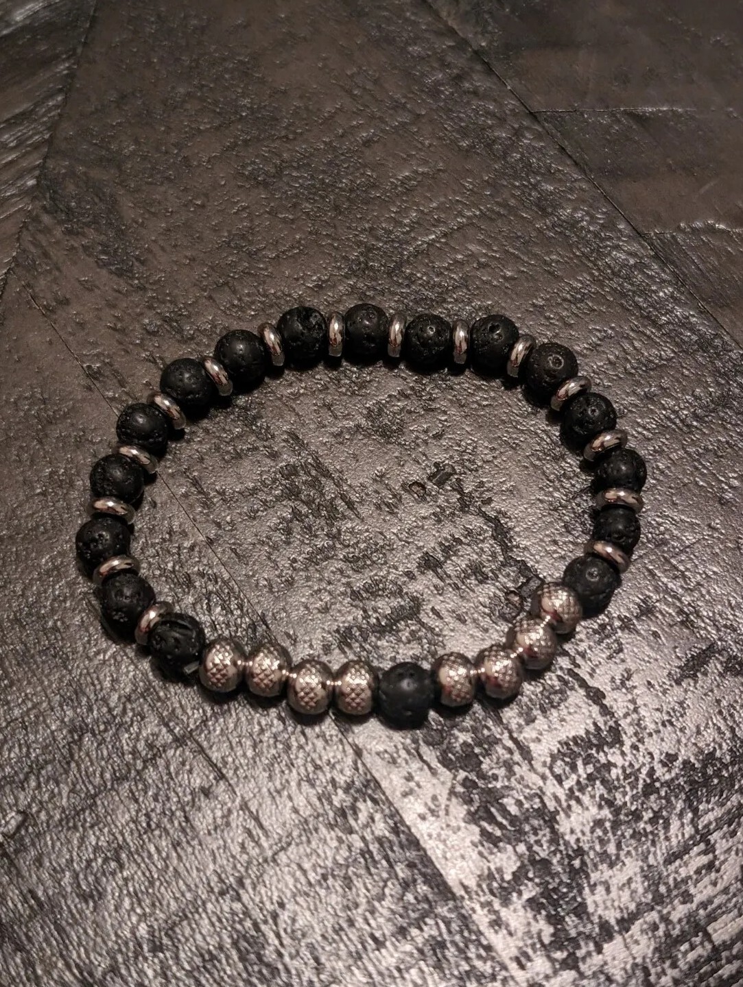 Charm Natural Stone Bracelet Black Lava Beaded Elastic Steel Bracelets Handmade