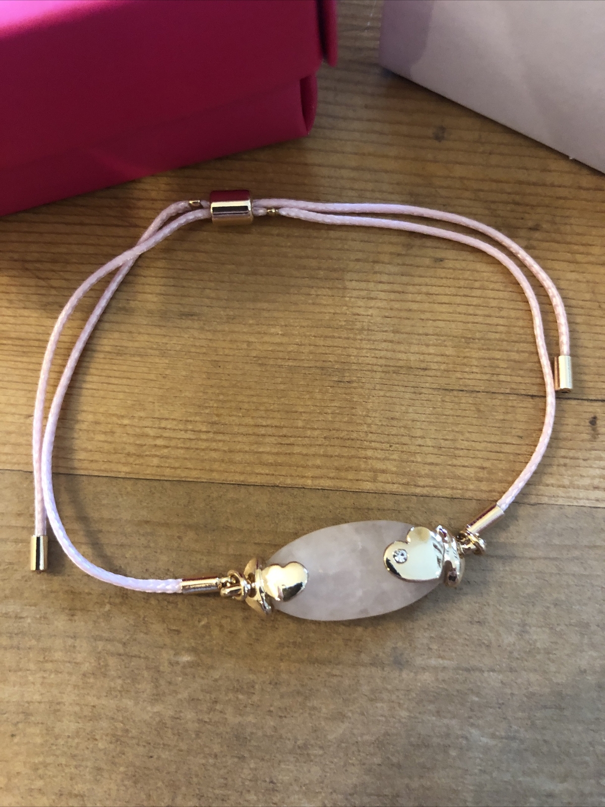Studio 1886 Pink Ribbon Rose Quartz Pull-cord Bracelet Adjustable Gift Boxed