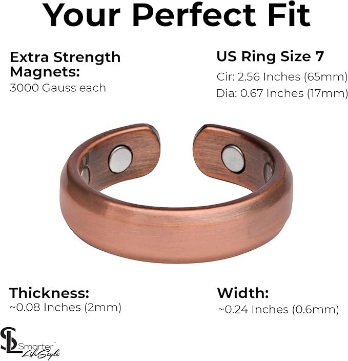 Pure Copper Magnetic Ring Arthritis Relief Open Cuff Healing Energy Finger Ring