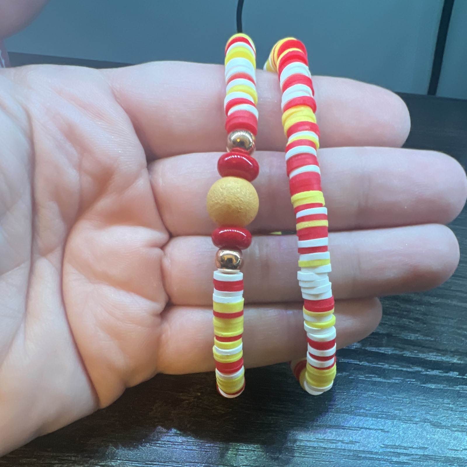 Bracelets Set Of 2 KC Chiefs Colors, Red/White/Yellow Stretch Elastic