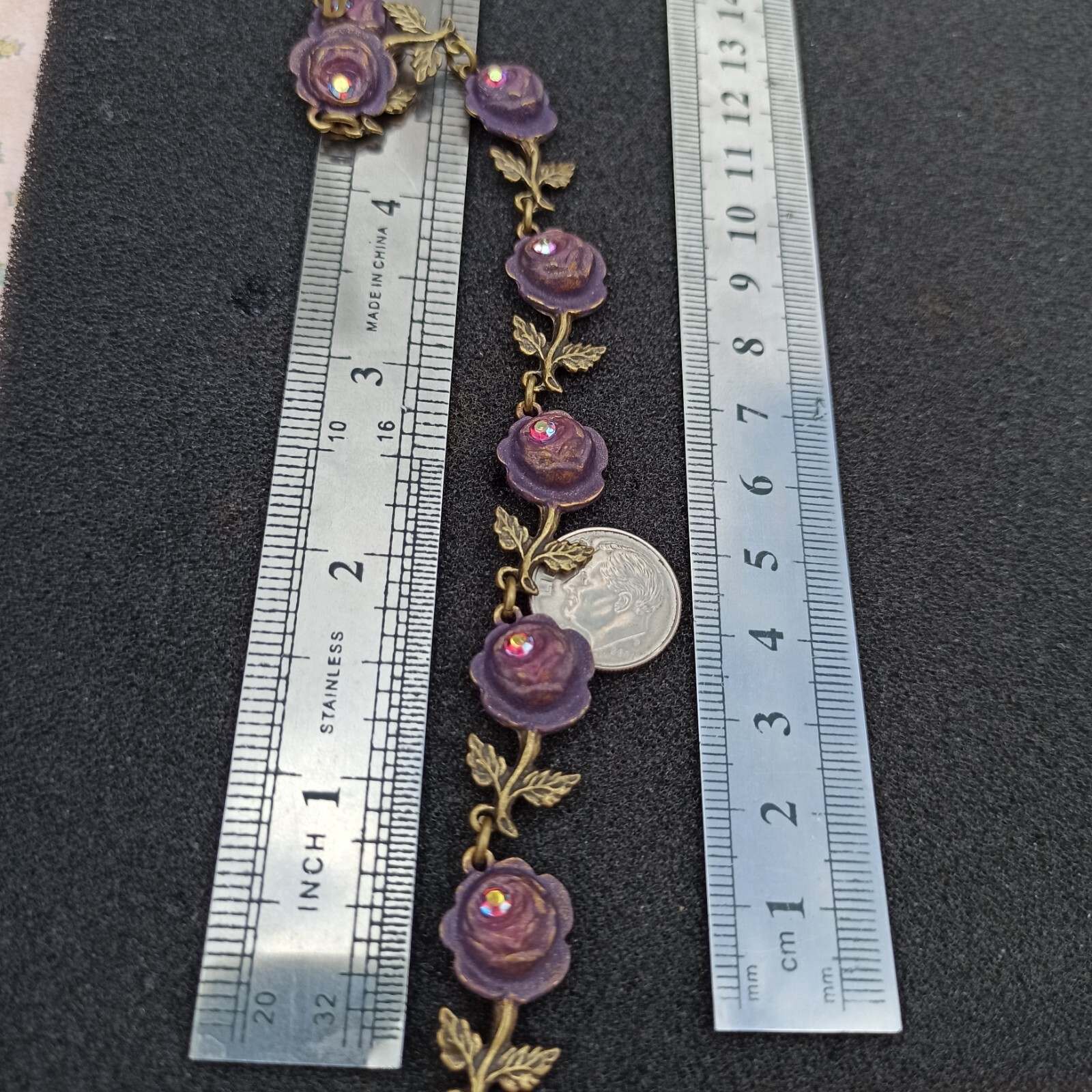 Michal Negrin Bracelet Purple Roses Pink AB Aurora Borealis Crystals Statement