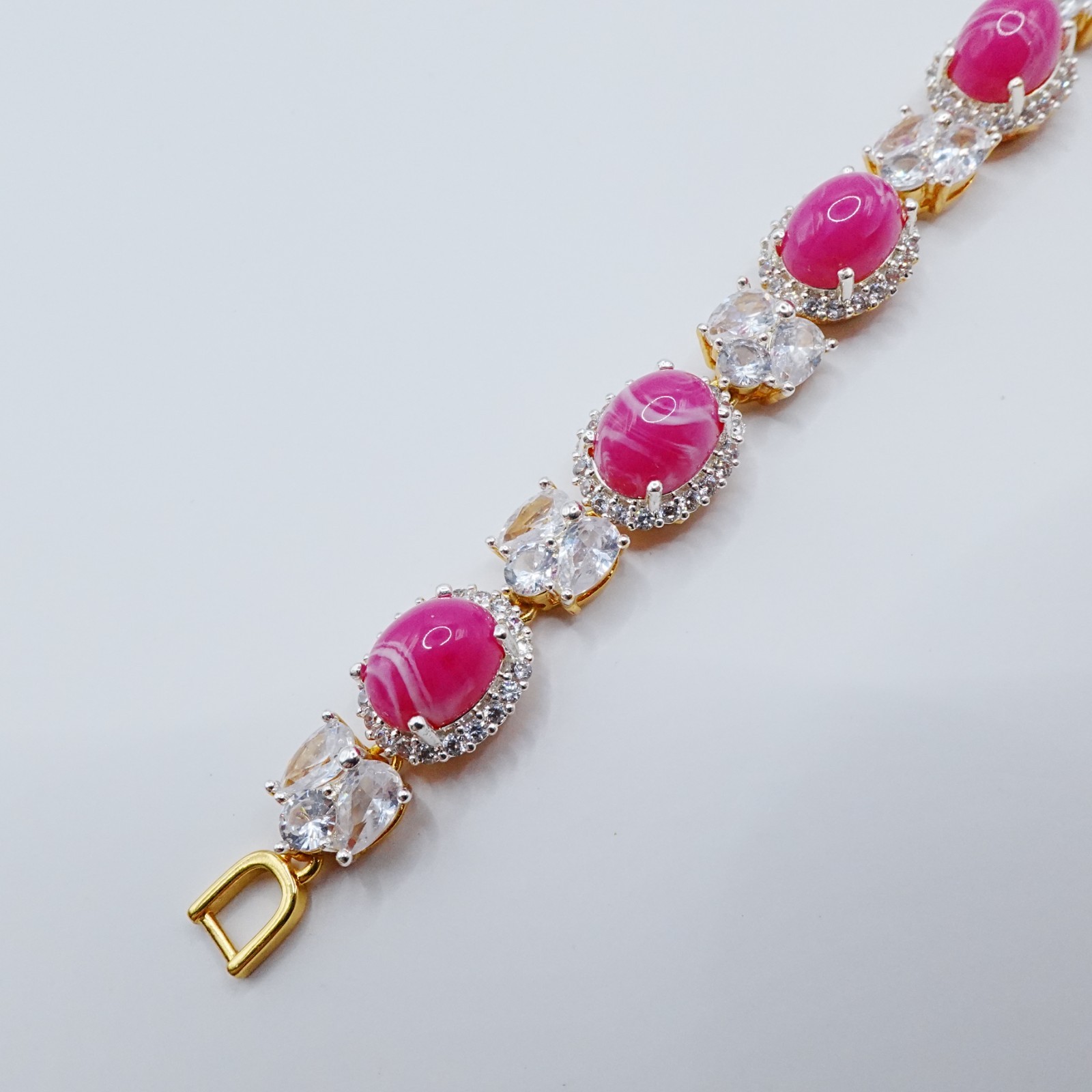 Bracelet Cz Diamond Pink Gemstone 24K Yellow Gold Plated 5.5″ Women Jewelry