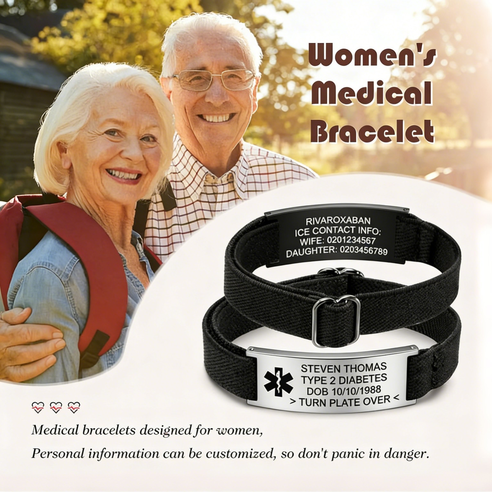 Elastic Strap Stainless Steel ID Bracelet Personalized Medical Alert Bracelet