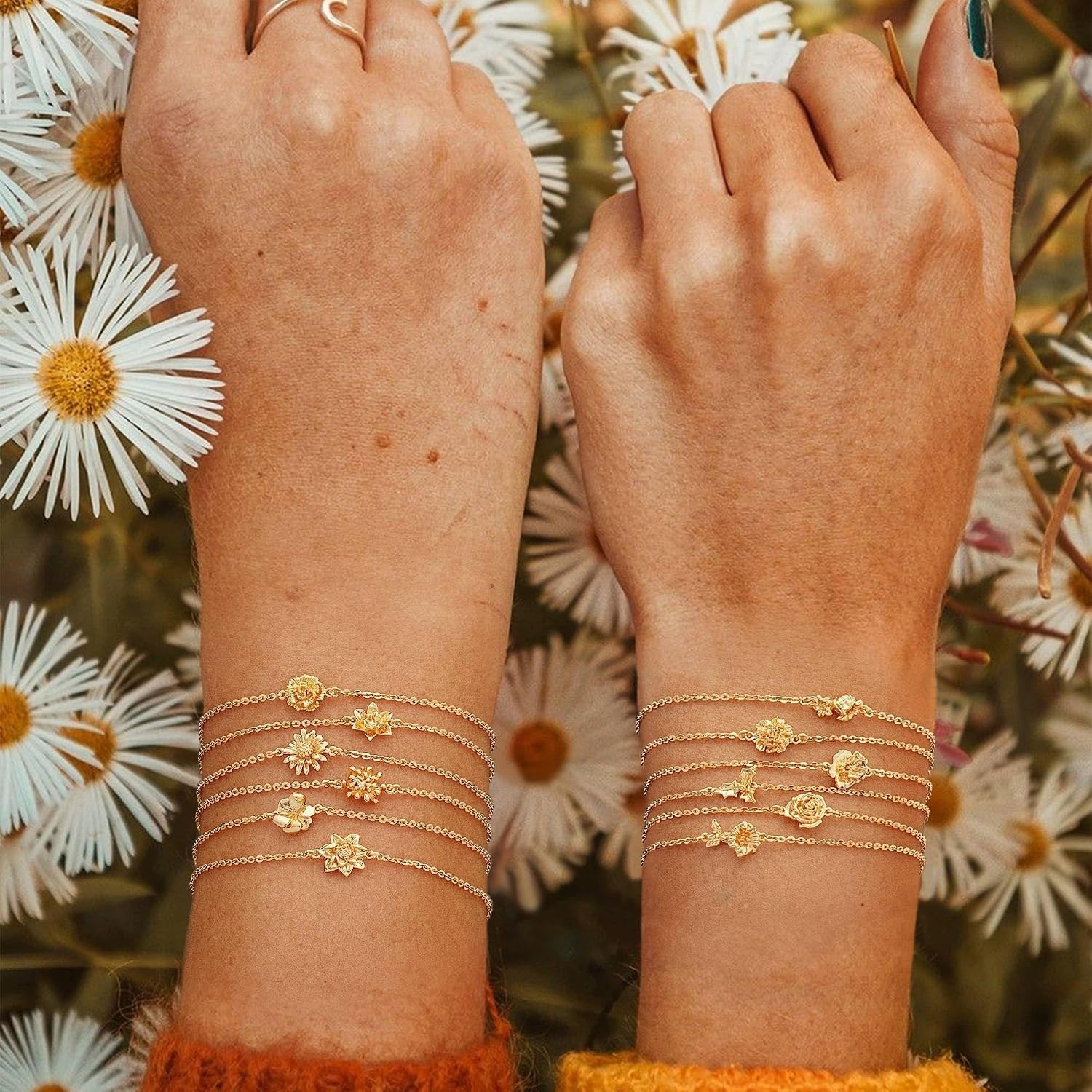 14K Gold Birth Flower Bracelet for Women – Adjustable Floral Charm Jewelry