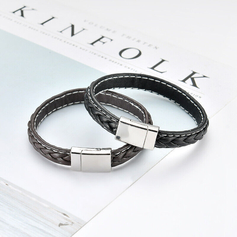Multilayer Leather Bracelet Braided Men’s Women’s Wristband Bangle Jewelry Steel