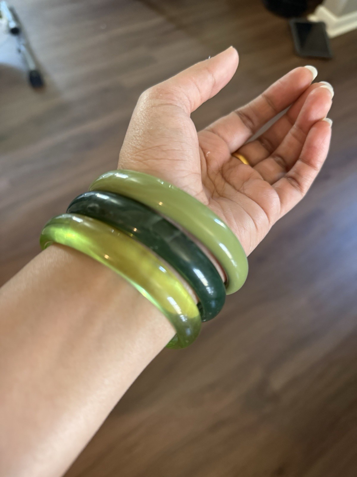 Bangle Lot 3 Green Lucite Acrylic Bracelet Set Statement Chunky Bold Big Women