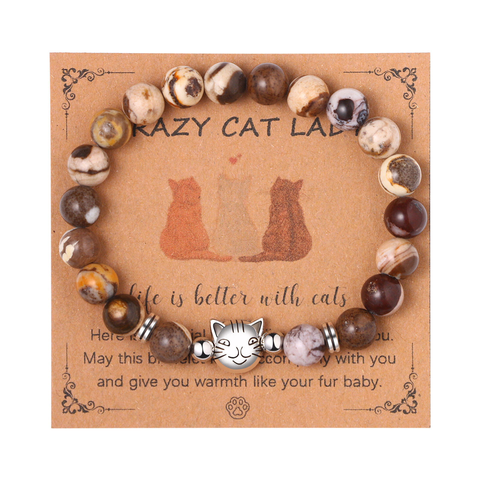 Cat Lover Beads Elastic Bracelet Yoga Meditation Healing Bangle for Women Girls