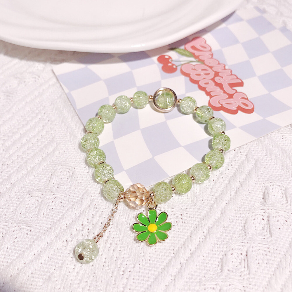 Women Beads Bracelet Daisy Pendant Chain Colorful Crystal Wristband Sweet Gift