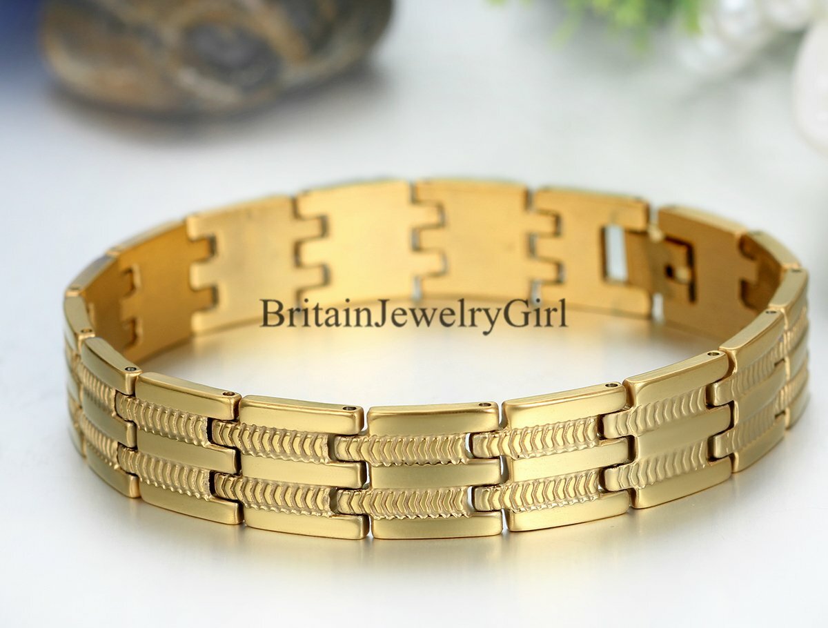 Fashion Men Women Stainless Steel Gold Silver Tone Chain Bracelet Bangle Jewelry