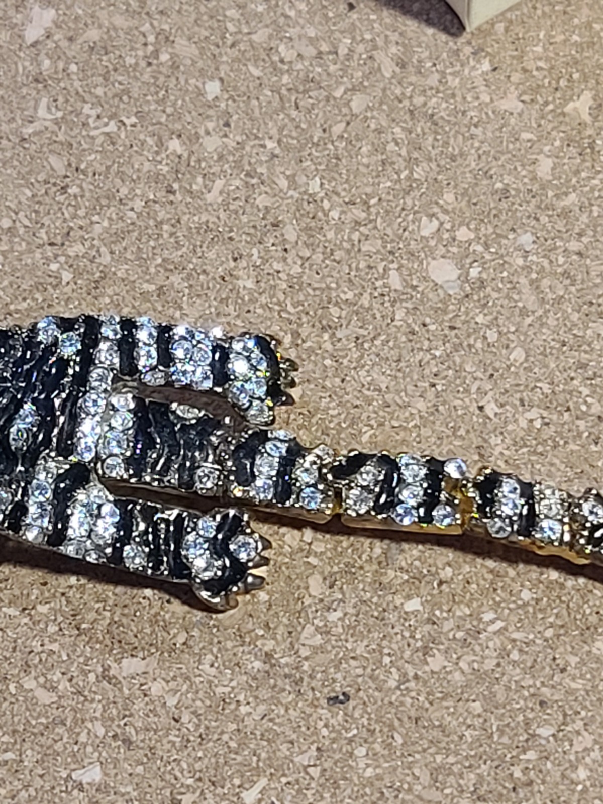 Vtg Articulated Pave Rhinestone Tiger Big Cat Bangle Brooch Green Eye 1980s