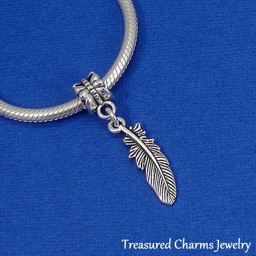Silver FEATHER Native American Southwestern EUROPEAN Dangle Bead CHARM