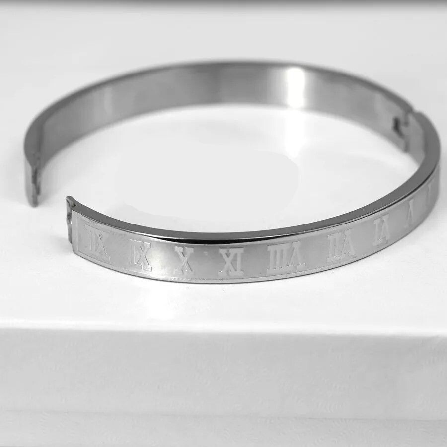 Men’s 7″ Stainless Steel*Silver Roman Numeral Bangle Bracelet Open*Unisex Box