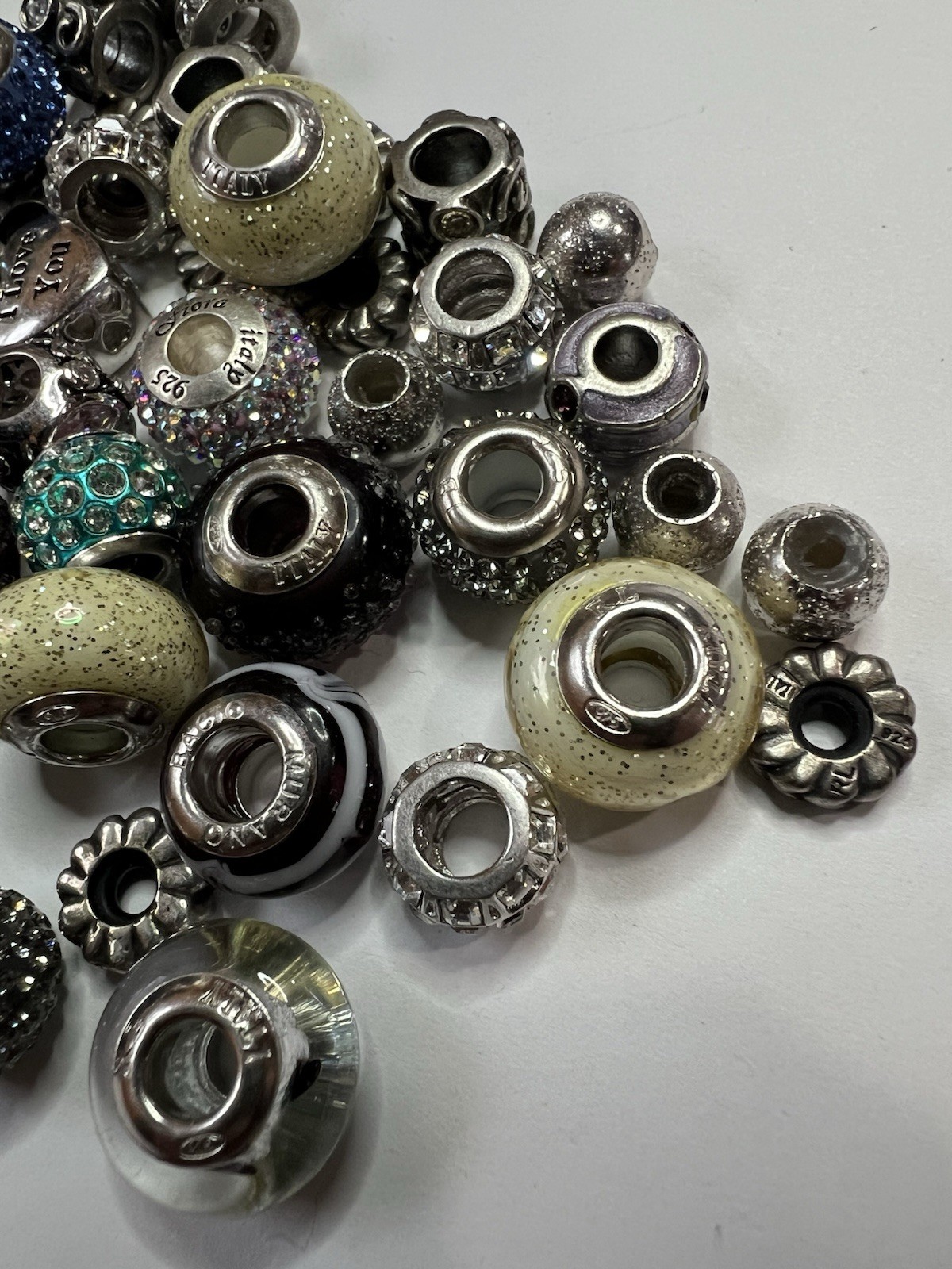 Sterling Silver 925 European Charm Beads Lot Murano Glass Crystal Bracelet Italy