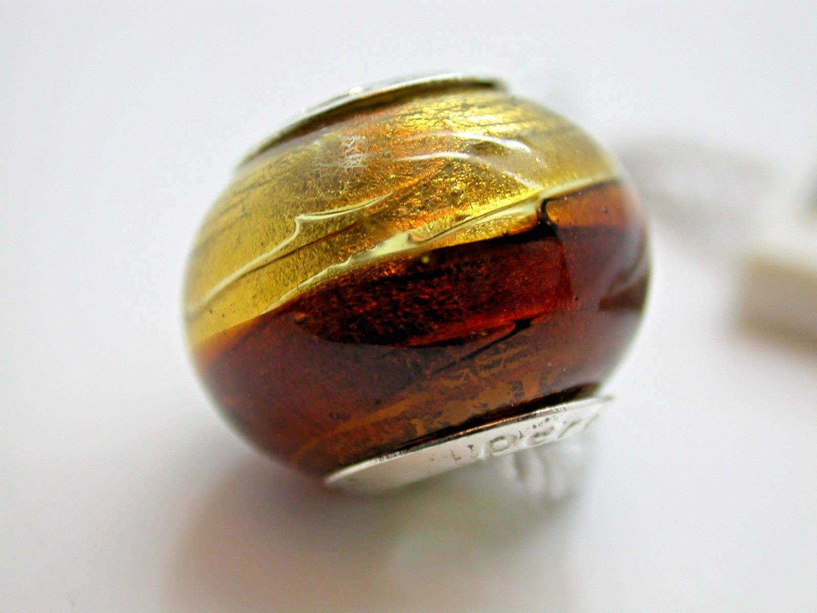 .925 STERLING SILVER PERSONA CHARM BURNT ORANGE BROWN GOLD MURANO GLASS NEW B17